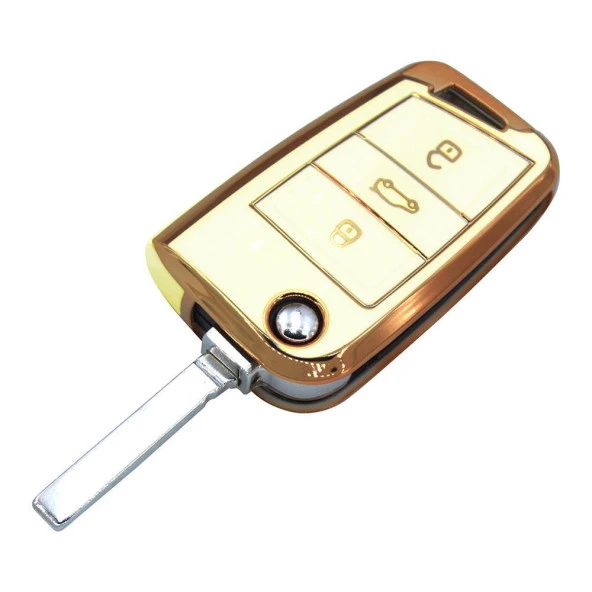 Volkswagen Seat Skoda MQB Sustalı Beyaz Oto Anahtar Kumanda Kabı Kılıfı Oto Anahtarlık - Resim 4