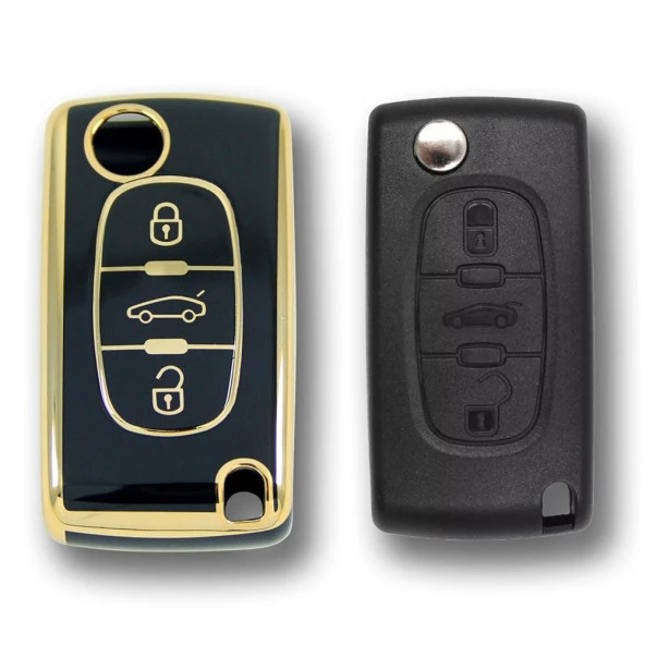 Peugeot 307 Citroen C8 3 Buton Sustalı Siyah Oto Anahtar Kumanda Kabı Kılıfı Oto Anahtarlık - Resim 2