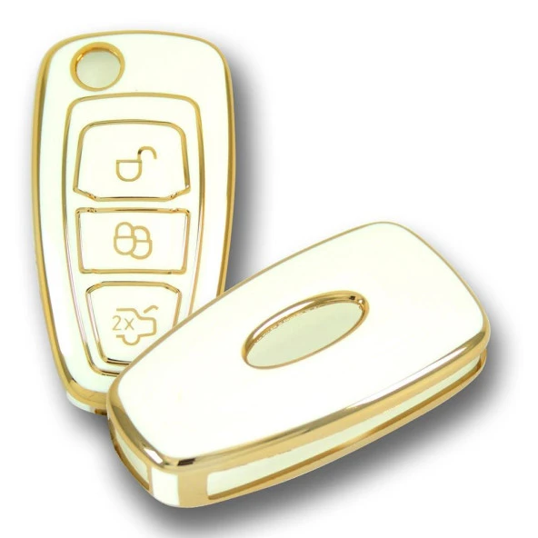 Ford Focus Mondeo 2010+ Sustalı Beyaz Oto Anahtar Kumanda Kabı Kılıf Oto Anahtarlık - Resim 3