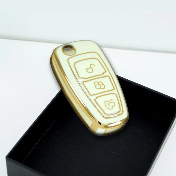 Ford Focus Mondeo 2010+ Sustalı Beyaz Oto Anahtar Kumanda Kabı Kılıf Oto Anahtarlık - Resim 5