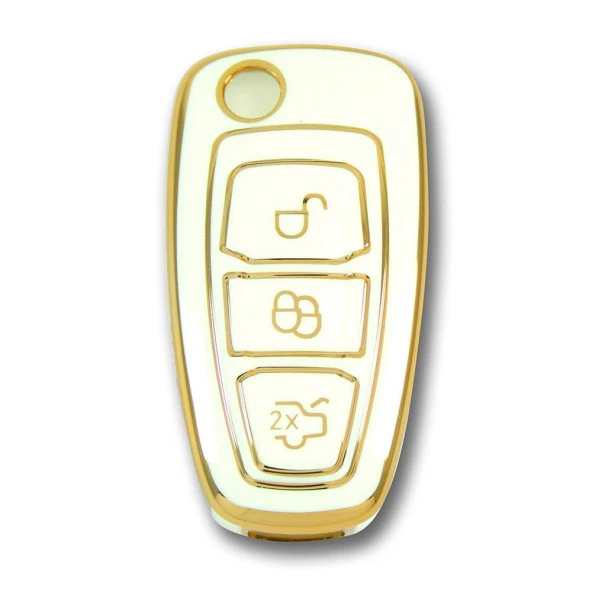 Ford Focus Mondeo 2010+ Sustalı Beyaz Oto Anahtar Kumanda Kabı Kılıf Oto Anahtarlık ürün görseli 1