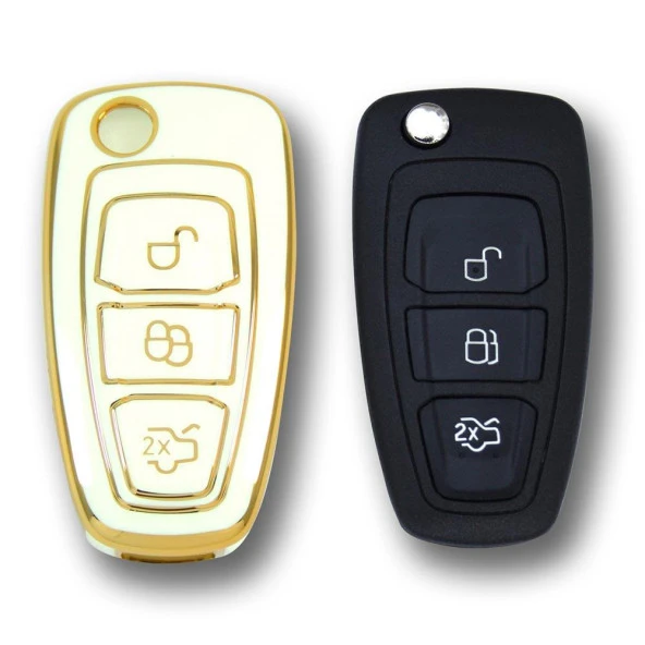 Ford Focus Mondeo 2010+ Sustalı Beyaz Oto Anahtar Kumanda Kabı Kılıf Oto Anahtarlık - Resim 2