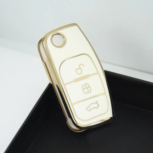 Ford Focus Fiesta Connect 2004+ Sustalı Beyaz Oto Anahtar Kumanda Kabı Kılıfı Oto Anahtarlık - 5