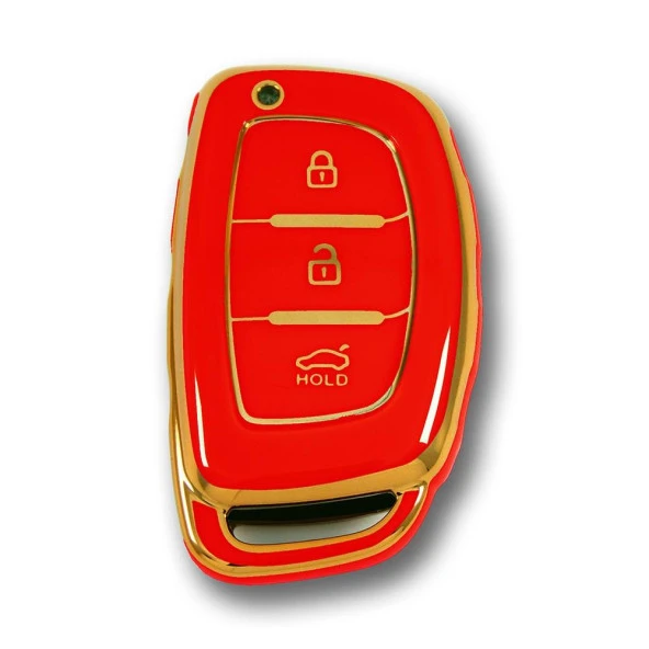 Hyundai IX35 Tucson 13-18 Smart 3 Buton Kırmızı Oto Anahtar Kumanda Kabı Kılıfı Oto Anahtarlık