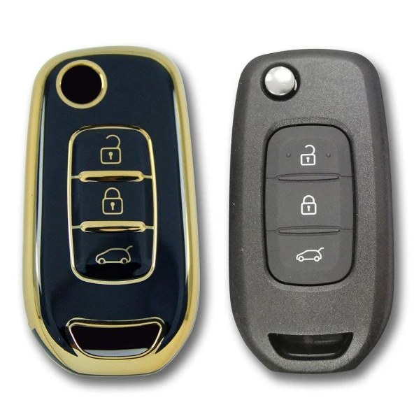Renault Clio 5 Dacia Duster Sustalı 3 Buton Siyah Oto Anahtar Kumanda Kabı Kılıfı Oto Anahtarlık - Resim 2