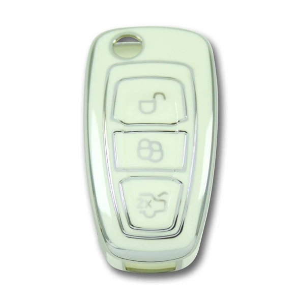 Ford Focus Mondeo 2010+ Sustalı Beyaz-Gümüş Oto Anahtar Kumanda Kabı Kılıf Oto Anahtarlık