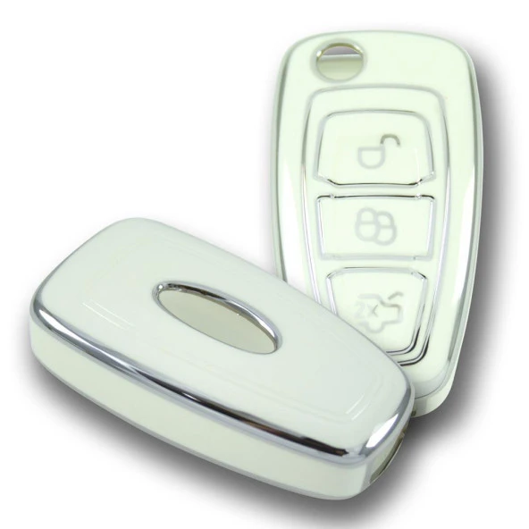Ford Focus Mondeo 2010+ Sustalı Beyaz-Gümüş Oto Anahtar Kumanda Kabı Kılıf Oto Anahtarlık - 3