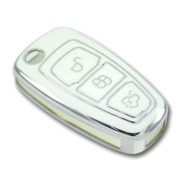 Ford Focus Mondeo 2010+ Sustalı Beyaz-Gümüş Oto Anahtar Kumanda Kabı Kılıf Oto Anahtarlık - 4