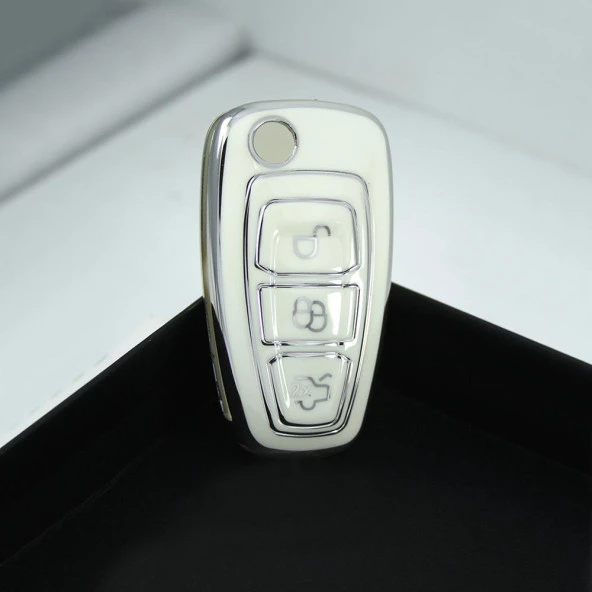 Ford Focus Mondeo 2010+ Sustalı Beyaz-Gümüş Oto Anahtar Kumanda Kabı Kılıf Oto Anahtarlık - 5