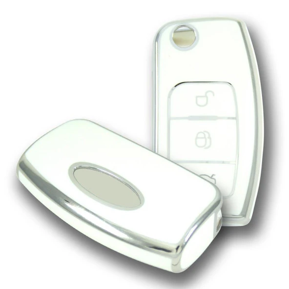 Ford Focus Fiesta Connect 2004+ Sustalı Beyaz-Gümüş Oto Anahtar Kumanda Kabı Kılıfı Oto Anahtarlık - 3