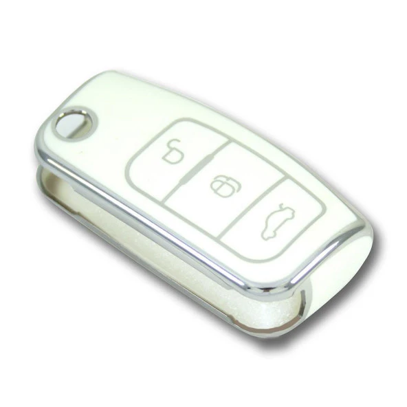 Ford Focus Fiesta Connect 2004+ Sustalı Beyaz-Gümüş Oto Anahtar Kumanda Kabı Kılıfı Oto Anahtarlık - 4