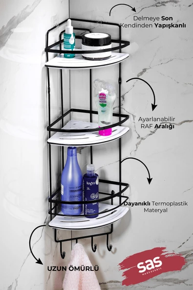 Yapışkanlı Ömür Boyu Paslanmaz Kristal Ayarlanabilir Raf Banyo Düzenleyici Şampuanlık LK-03 SBSK - Resim 2