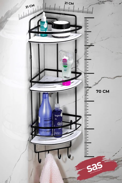 Yapışkanlı Ömür Boyu Paslanmaz Kristal Ayarlanabilir Raf Banyo Düzenleyici Şampuanlık LK-03 SBSK - Resim 3