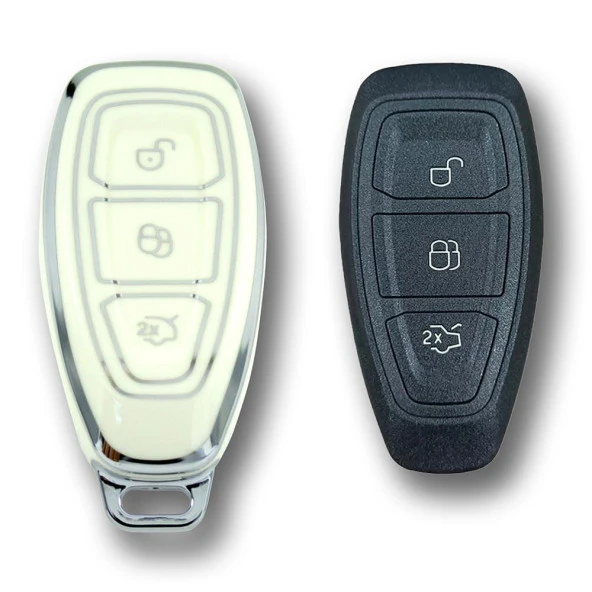 Ford Mondeo 2010+ Smart beyaz-gümüş Oto Anahtar Kumanda Kabı Kılıf Oto Anahtarlık - Resim 3