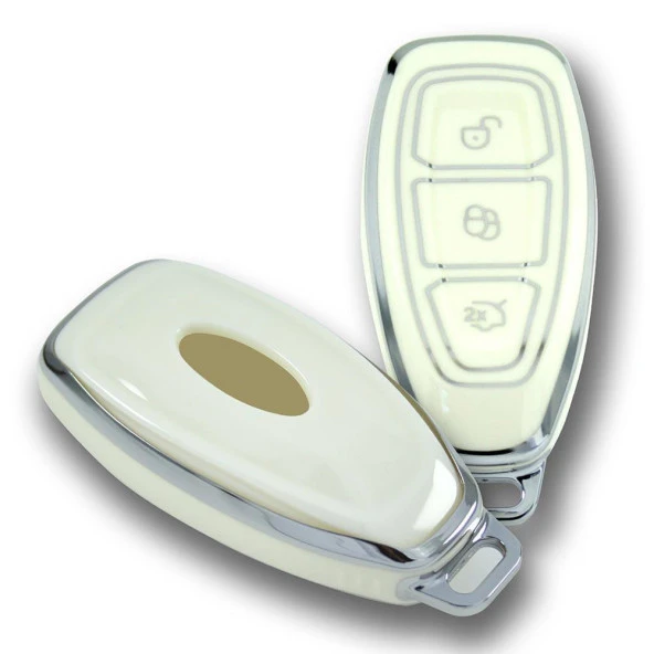 Ford Mondeo 2010+ Smart beyaz-gümüş Oto Anahtar Kumanda Kabı Kılıf Oto Anahtarlık - Resim 4