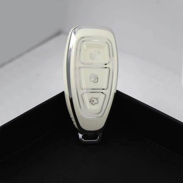 Ford Mondeo 2010+ Smart beyaz-gümüş Oto Anahtar Kumanda Kabı Kılıf Oto Anahtarlık - Resim 6