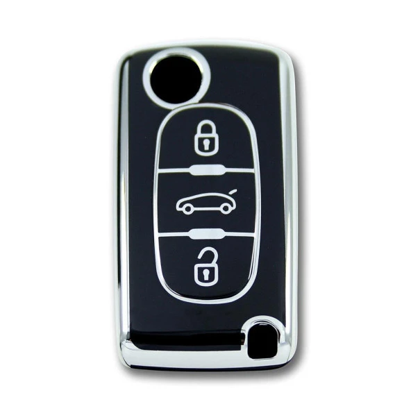 Peugeot 307 Citroen C8 3 Buton Sustalı Siyah-Gümüş Oto Anahtar Kumanda Kabı Kılıfı Oto Anahtarlık ürün görseli 1