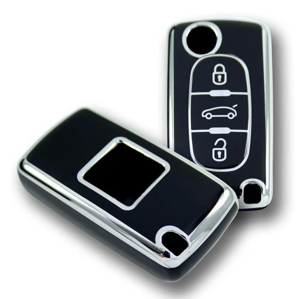 Peugeot 307 Citroen C8 3 Buton Sustalı Siyah-Gümüş Oto Anahtar Kumanda Kabı Kılıfı Oto Anahtarlık - Resim 3