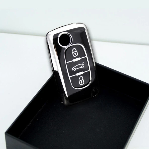 Peugeot 307 Citroen C8 3 Buton Sustalı Siyah-Gümüş Oto Anahtar Kumanda Kabı Kılıfı Oto Anahtarlık - Resim 5