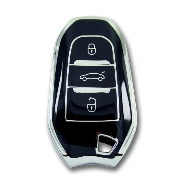 Peugeot 5008 3008 Citroen C3 C4 Smart Siyah-Gümüş Oto Anahtar Kumanda Kabı Kılıfı Oto Anahtarlık ürün görseli 1