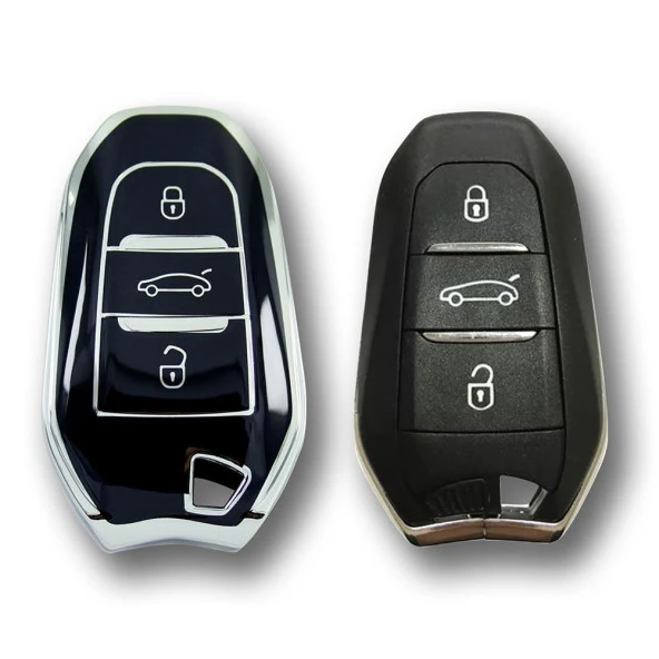 Peugeot 5008 3008 Citroen C3 C4 Smart Siyah-Gümüş Oto Anahtar Kumanda Kabı Kılıfı Oto Anahtarlık - Resim 2