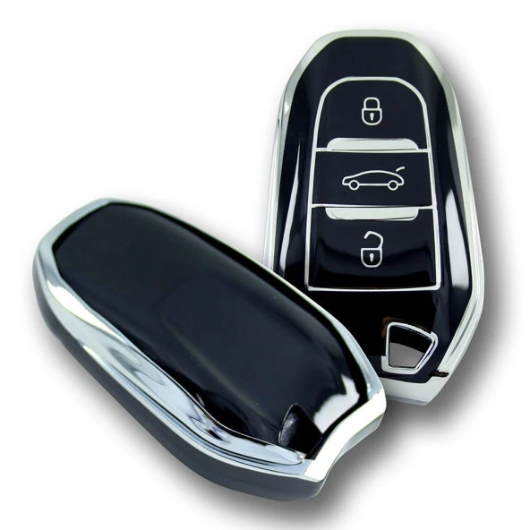 Peugeot 5008 3008 Citroen C3 C4 Smart Siyah-Gümüş Oto Anahtar Kumanda Kabı Kılıfı Oto Anahtarlık - Resim 3