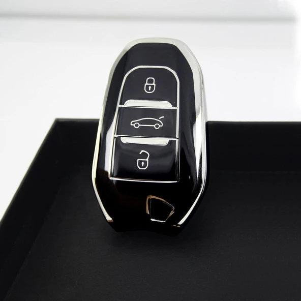 Peugeot 5008 3008 Citroen C3 C4 Smart Siyah-Gümüş Oto Anahtar Kumanda Kabı Kılıfı Oto Anahtarlık - Resim 5