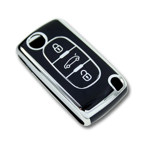 Peugeot 307 Citroen C8 3 Buton Sustalı Siyah-Gümüş Oto Anahtar Kumanda Kabı Kılıfı Oto Anahtarlık - Resim 4