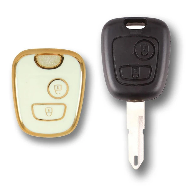 Peugeot 206 106 Partner Citroen C1 Beyaz Oto Anahtar Kumanda Kabı Kılıfı Oto Anahtarlık - Resim 2