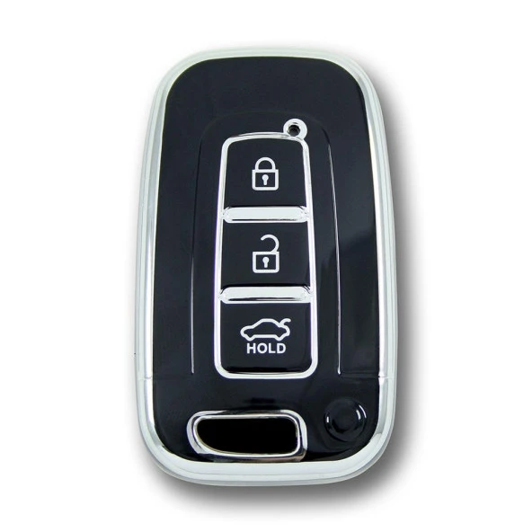 Hyundai 10-13 ix35 Tucson Smart 3 Buton Siyah-Gümüş Oto Anahtar Kumanda Kabı Kılıfı Oto Anahtarlık - 1