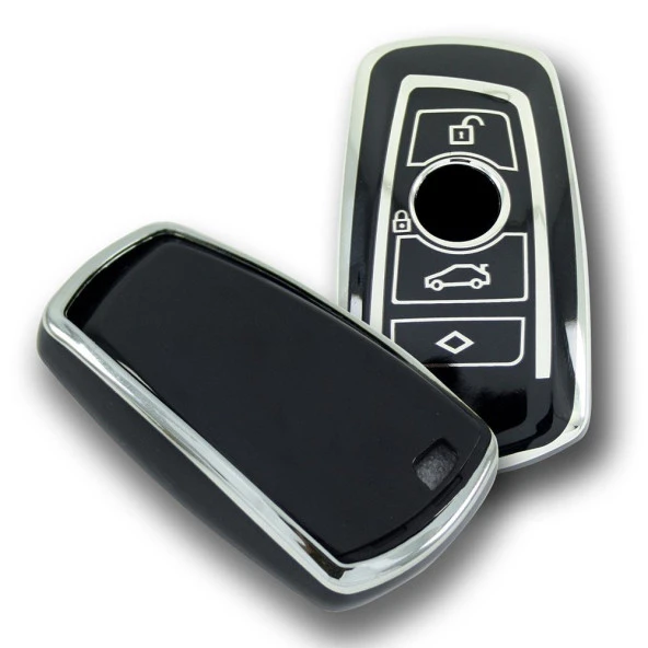 BMW F Serisi CAS4 Tip 4 Buton Siyah-Gümüş Oto Anahtar Kumanda Kabı Kılıfı Oto Anahtarlık - 3