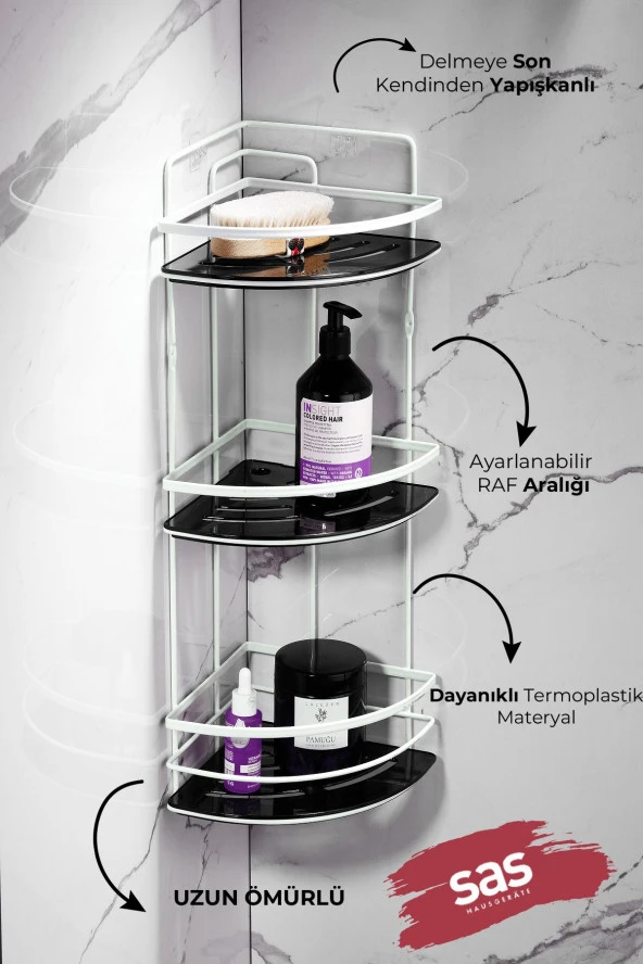 Yapışkanlı Ömür Boyu Paslanmaz Kristal Ayarlanabilir Raf Banyo Düzenleyici Şampuanlık LK-03 BS - Resim 2