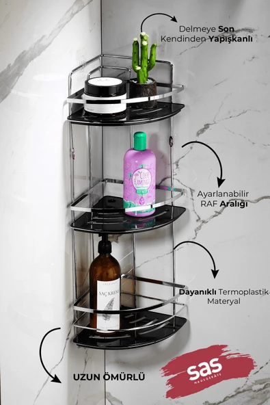 Yapışkanlı Ömür Boyu Paslanmaz Kristal Ayarlanabilir Raf Banyo Düzenleyici Şampuanlık LK-03 KS - Resim 2