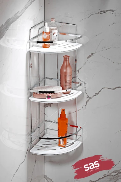 Yapışkanlı Ömür Boyu Paslanmaz Kristal Ayarlanabilir Raf Banyo Düzenleyici Şampuanlık LK-03 KB ürün görseli