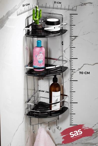 Yapışkanlı Ömür Boyu Paslanmaz Kristal Ayarlanabilir Raf Banyo Düzenleyici Şampuanlık LK-03 KSKK - Resim 3