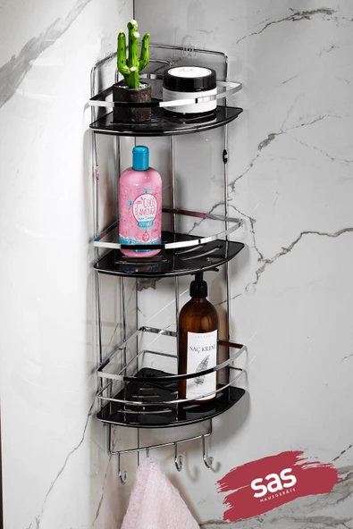 Yapışkanlı Ömür Boyu Paslanmaz Kristal Ayarlanabilir Raf Banyo Düzenleyici Şampuanlık LK-03 KSKK ürün görseli