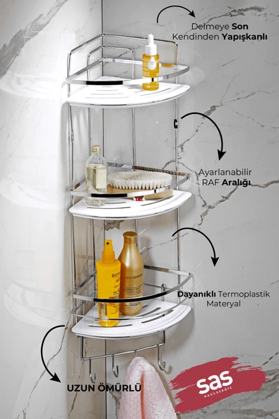 Yapışkanlı Ömür Boyu Paslanmaz Kristal Ayarlanabilir Raf Banyo Düzenleyici Şampuanlık LK-03 KBKK - Resim 2