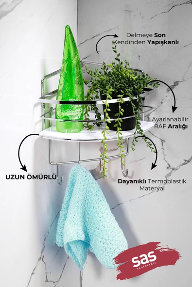 Yapışkanlı Ömür Boyu Paslanmaz Kristal Ayarlanabilir Raf Banyo Düzenleyici Şampuanlık LK-01 KBKK - Resim 2