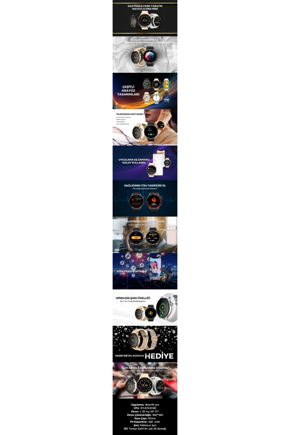 Poco X4 Pro Uyumlu Kadınlar İçin Mini Akıllı Saat Konuşma Özellikli -Kordon Hediyeli ürün görseli