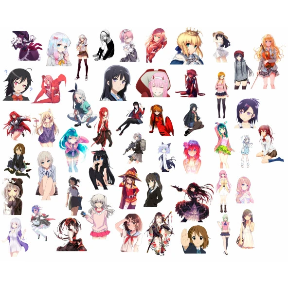 50 Adet Sevimli Anime Kızları Sticker Seti 02