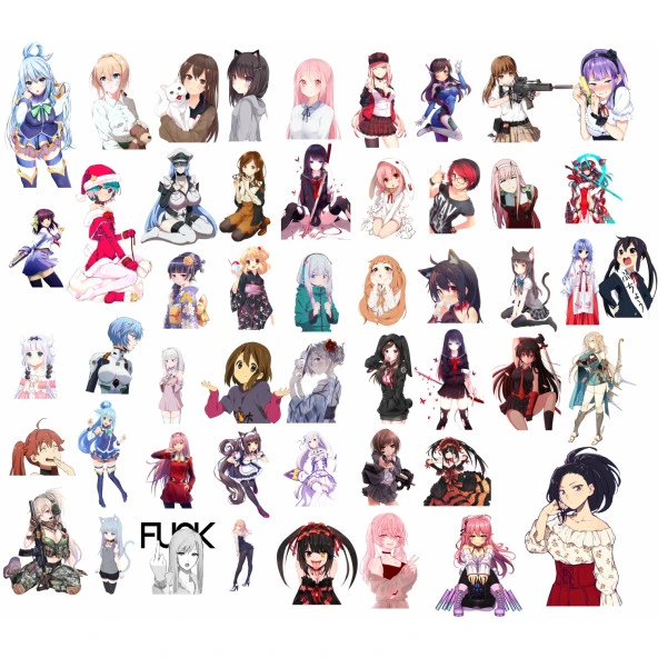 50 Adet Sevimli Anime Kızları Sticker Seti 03