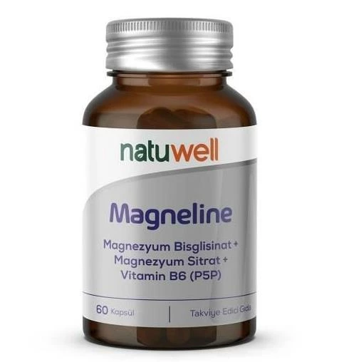 Natuwell Magneline Magnezyum Bisglisinat Magnezyum Sitrat P5P Vitamin B6 - 60 Kapsül