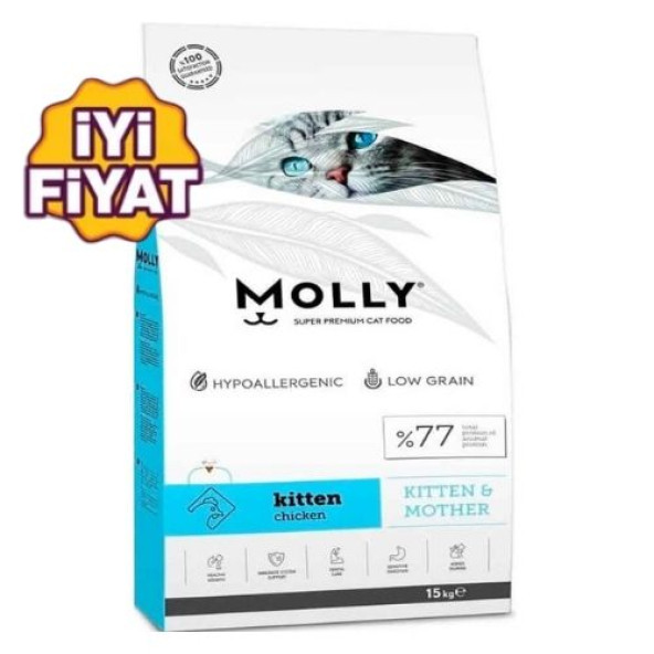 Molly Kitten Düşük Tahıllı Tavuklu Yavru Kedi Maması 15kg