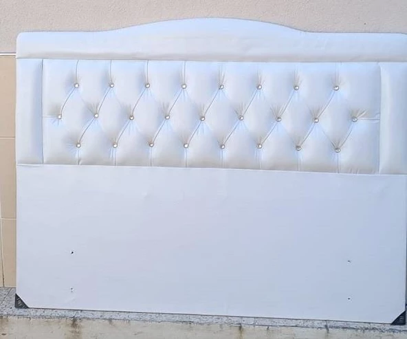 Başlık 90335 Çift Kişilik140 Model Suni Deri Beyaz Kumaş Dolgun Kapitone El Yapım - 8