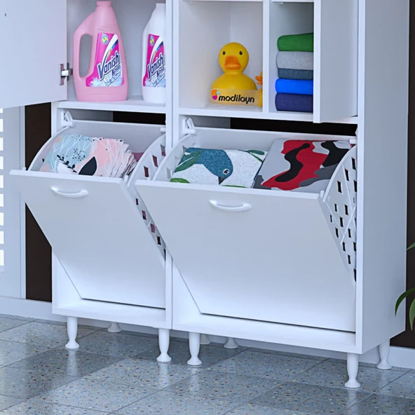 MODİLAYN Forbest İnci 95 x 165 cm Çamaşır Hazneli Çok Amaçlı Banyo & Mutfak Dolabı - 6