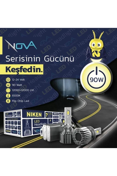 H4 led xenon far ampulü seti niken nova 12000lm - 2