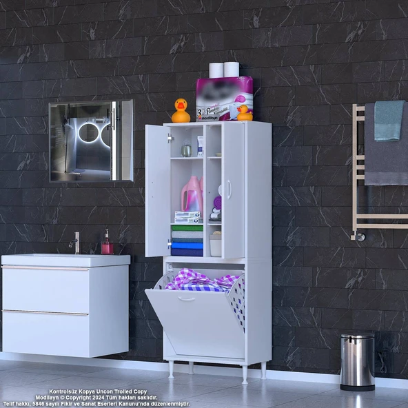 Modilayn YENİ İNCİ 55 x 160 cm Kapaklı Ve Çamaşır Hazneli Banyo & Mutfak Dolabı - 2