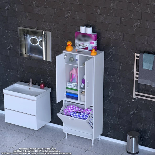 Modilayn YENİ İNCİ 55 x 160 cm Kapaklı Ve Çamaşır Hazneli Banyo & Mutfak Dolabı - 3