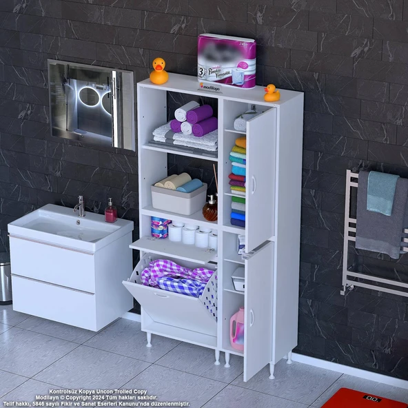 Modilayn MİS URLA YENİCE 90 x 183 x 32,5 cm Kirli Çamaşır Hazneli Çok Amaçlı Banyo Dolabı
