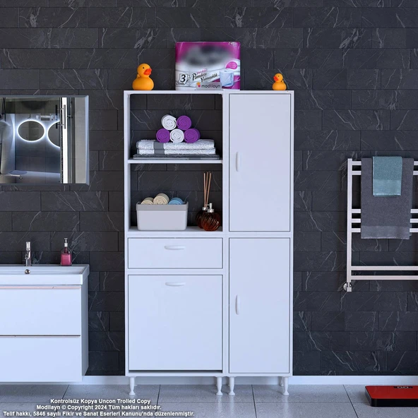 Modilayn MİS URLA YENİCE 90 x 183 x 32,5 cm Kirli Çamaşır Hazneli Çok Amaçlı Banyo Dolabı - 2